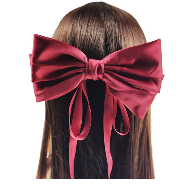 8 Inches Satin Plain Bow Clip HC4112-13 AND 14(12PC)