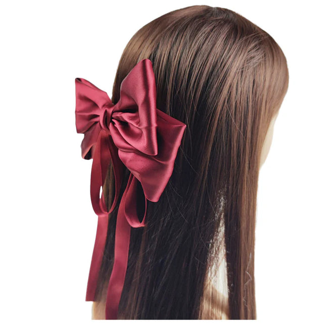 8 Inches Satin Plain Bow Clip HC4112-13 AND 14(12PC)