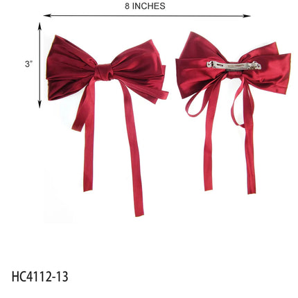 8 Inches Satin Plain Bow Clip HC4112-13 AND 14(12PC)