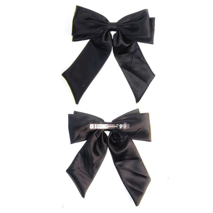 8 Inches Satin Plain Double Bow Clip HC4112-16 (12PC)