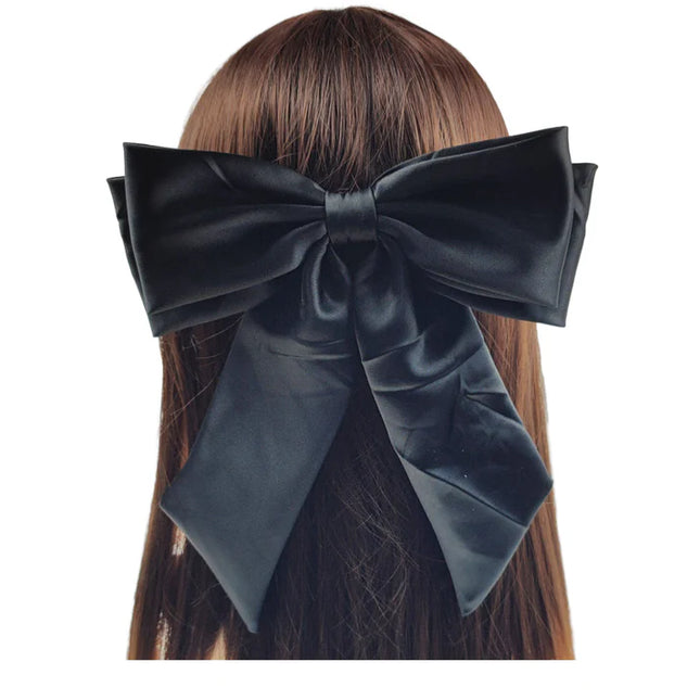 8 Inches Satin Plain Double Bow Clip HC4112-16 (12PC)