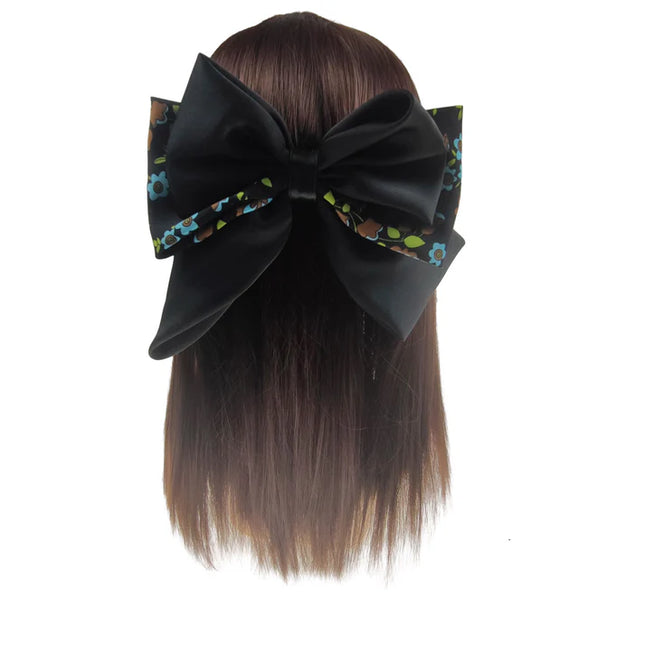 9 Inches Large Satin Floral Bow Clip HC4112-18 (12PC)