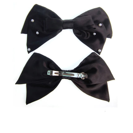 10 INCHES LARGE PEARL DECOR SATIN BOW CLIP HC4112-1 (12PC)
