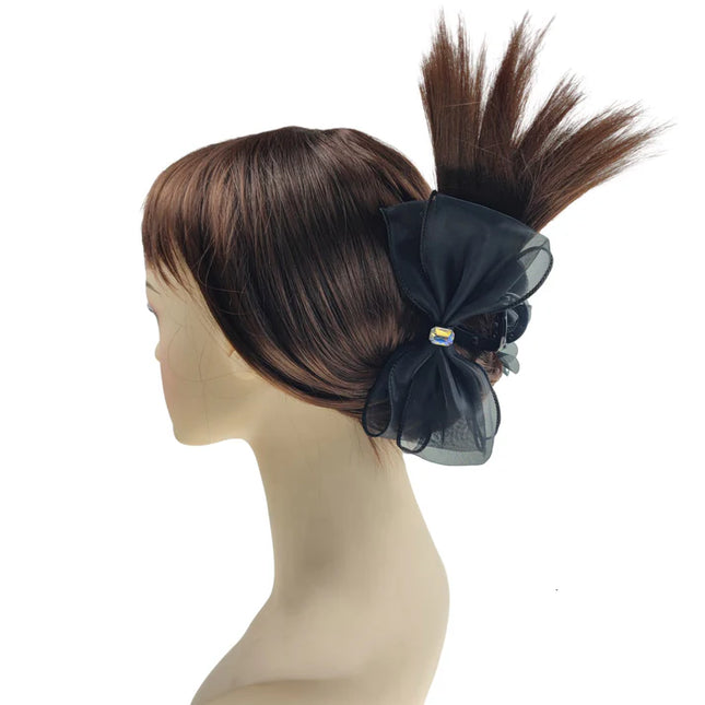 5 Inches Rhinestone Decor Flower Mesh Bow Clip HC4112-22 (12PC)