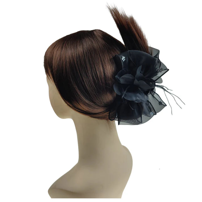 5 Inches Rhinestone Decor Flower Mesh Bow Clip HC4112-26 (12PC)