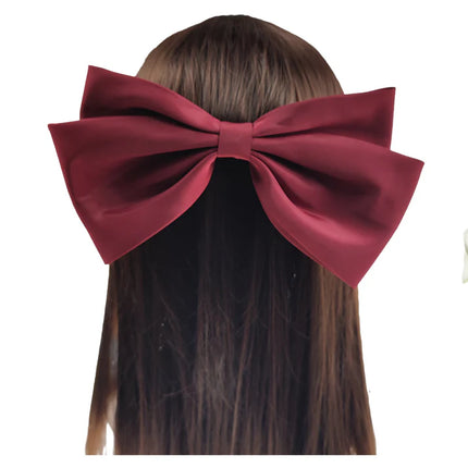9.5 Inches Large Satin Plain Double Bow Clip HC4112-6 (12PC)