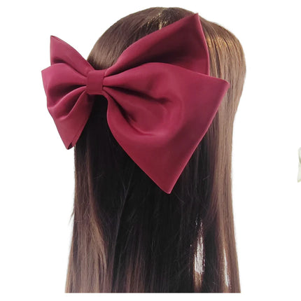 9.5 Inches Large Satin Plain Double Bow Clip HC4112-6 (12PC)