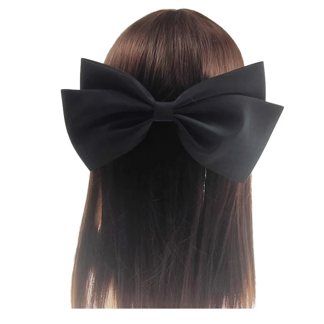 9.5 Inches Large Satin Plain Double Bow Clip HC4112-6 (12PC)