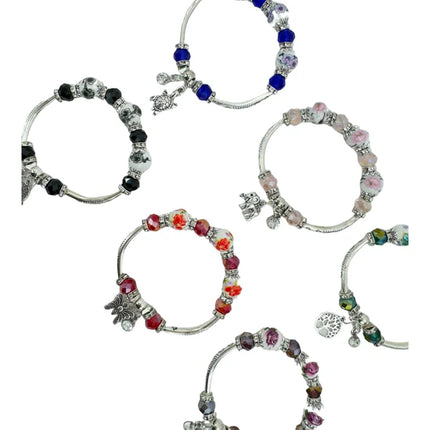 Multi Charm Stretch Bangle Bracelet BR4218-2 (12PC)