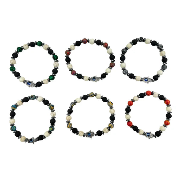 Natural Stone Hamsa Hand Bracelet BR4220-3 (12PC)