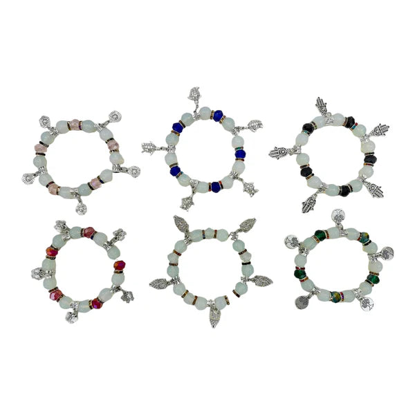 Natural Stone Multi Charm Bracelet BR4226-1 (12PC)