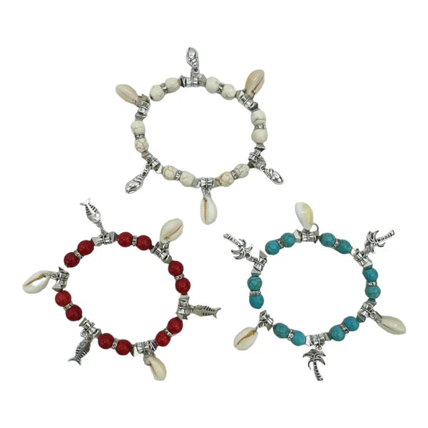Natural Stone Shell Charm Bracelet BR4226-7 (12PC)