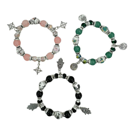 Natural Stone Multi Charm Bracelet BR4226-8 (12PC)