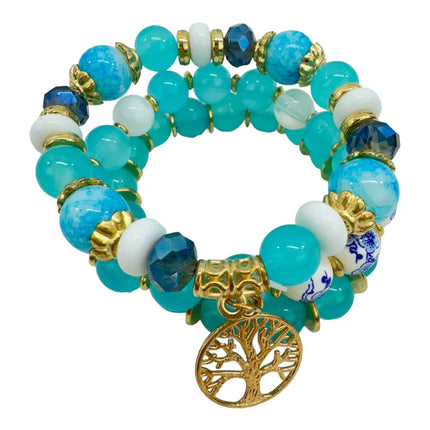 NATURAL STONE THE TREE OF LIFE CHARM BRACELET SET BR4228-11 (12PC)