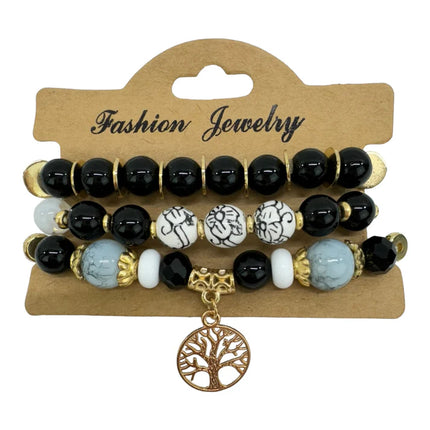 NATURAL STONE THE TREE OF LIFE CHARM BRACELET SET BR4228-11 (12PC)