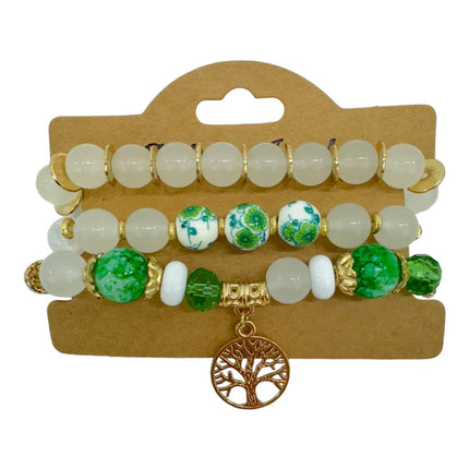 NATURAL STONE THE TREE OF LIFE CHARM BRACELET SET BR4228-11 (12PC)