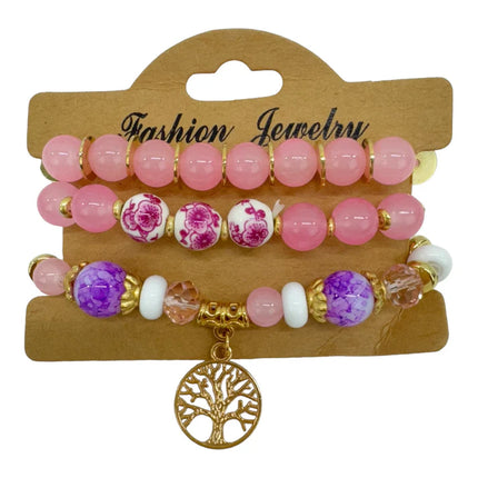 NATURAL STONE THE TREE OF LIFE CHARM BRACELET SET BR4228-11 (12PC)