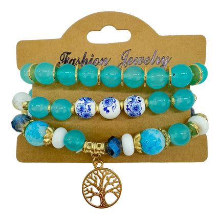 NATURAL STONE THE TREE OF LIFE CHARM BRACELET SET BR4228-11 (12PC)