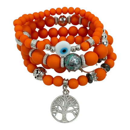 NATURAL STONE EVIL EYE BRACELET SET BR4228-12 (12PC)