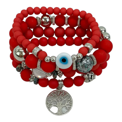 NATURAL STONE EVIL EYE BRACELET SET BR4228-12 (12PC)