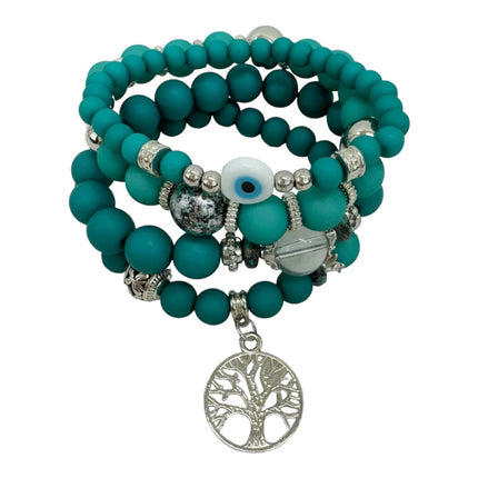 NATURAL STONE EVIL EYE BRACELET SET BR4228-12 (12PC)