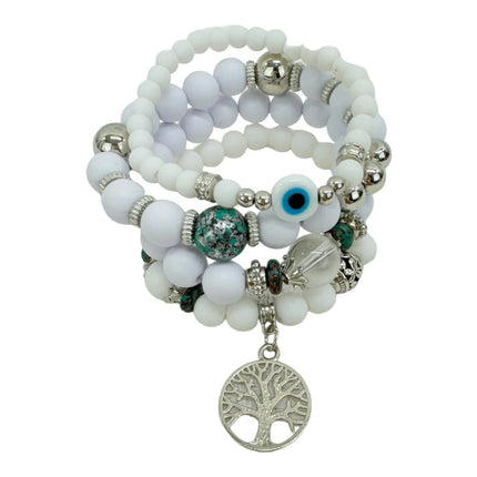 NATURAL STONE EVIL EYE BRACELET SET BR4228-12 (12PC)