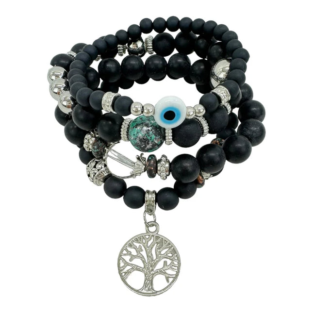 Natural Stone Evil Eye Bracelet Set BR4228-12 (12PC)