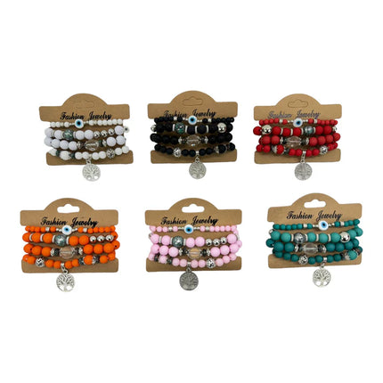 NATURAL STONE EVIL EYE BRACELET SET BR4228-12 (12PC)