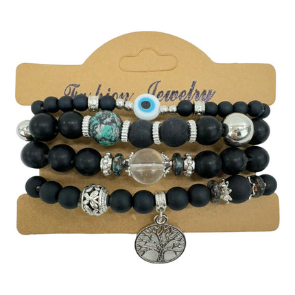 NATURAL STONE EVIL EYE BRACELET SET BR4228-12 (12PC)