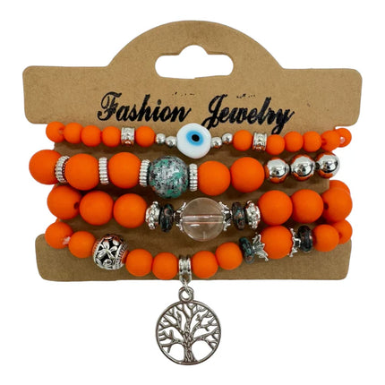 NATURAL STONE EVIL EYE BRACELET SET BR4228-12 (12PC)