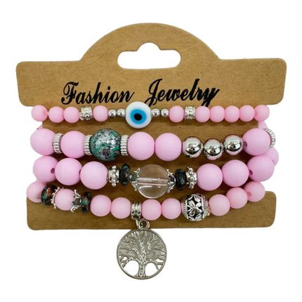 NATURAL STONE EVIL EYE BRACELET SET BR4228-12 (12PC)