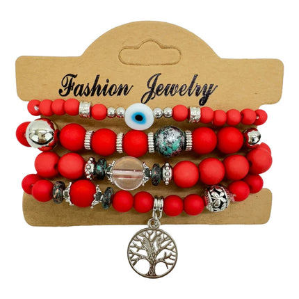 NATURAL STONE EVIL EYE BRACELET SET BR4228-12 (12PC)
