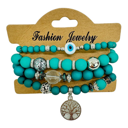 NATURAL STONE EVIL EYE BRACELET SET BR4228-12 (12PC)