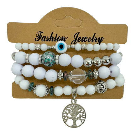 NATURAL STONE EVIL EYE BRACELET SET BR4228-12 (12PC)
