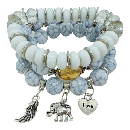 Natural Stone Elephant Charm Bracelet Set BR4228-17 (12PC)