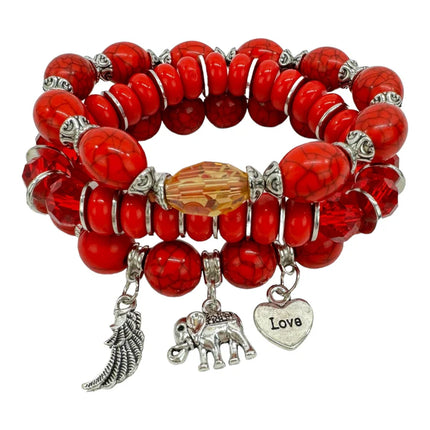Natural Stone Elephant Charm Bracelet Set BR4228-17 (12PC)