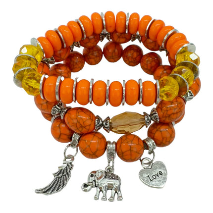 Natural Stone Elephant Charm Bracelet Set BR4228-17 (12PC)