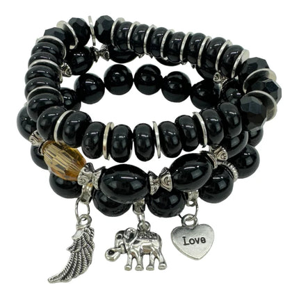 Natural Stone Elephant Charm Bracelet Set BR4228-17 (12PC)