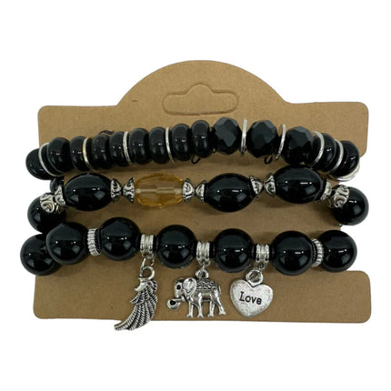 Natural Stone Elephant Charm Bracelet Set BR4228-17 (12PC)