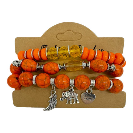 Natural Stone Elephant Charm Bracelet Set BR4228-17 (12PC)
