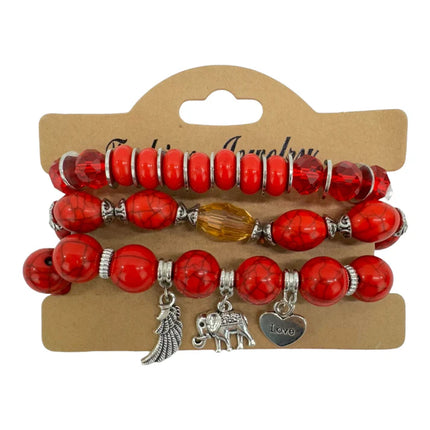 Natural Stone Elephant Charm Bracelet Set BR4228-17 (12PC)