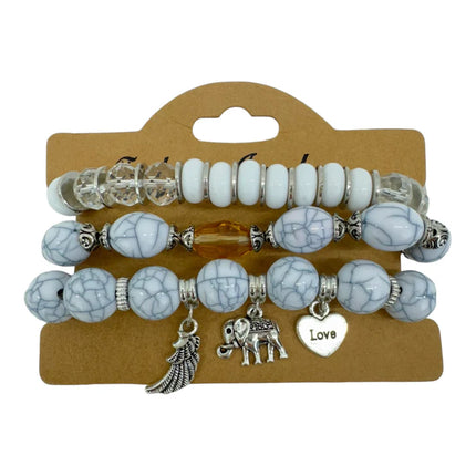 Natural Stone Elephant Charm Bracelet Set BR4228-17 (12PC)