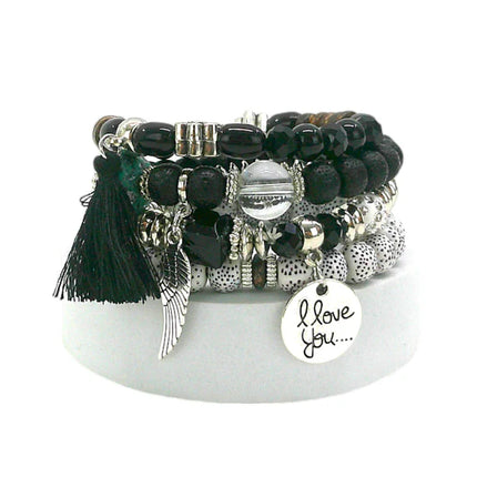 NATURAL STONE ANGEL WING CHARM BRACELET SET BR4228-2 (12PC)