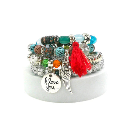 NATURAL STONE ANGEL WING CHARM BRACELET SET BR4228-2 (12PC)
