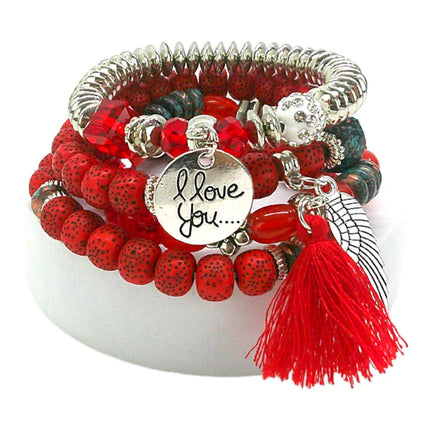 NATURAL STONE ANGEL WING CHARM BRACELET SET BR4228-2 (12PC)