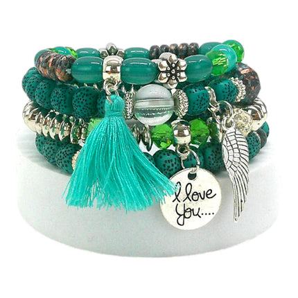 NATURAL STONE ANGEL WING CHARM BRACELET SET BR4228-2 (12PC)