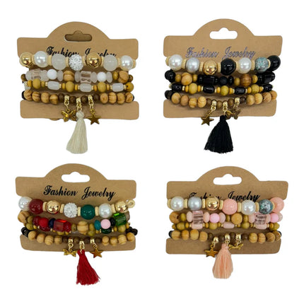 Natural Stone Star Charm Bracelet Set BR4228-8 (12PC)