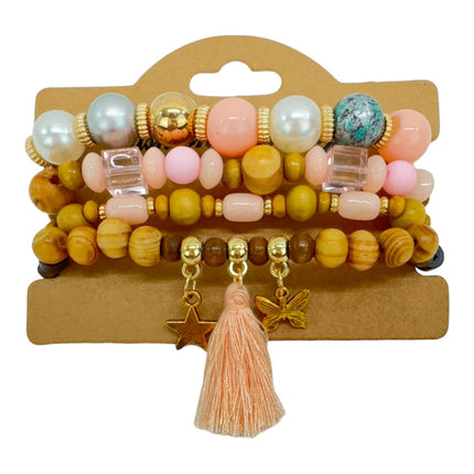 Natural Stone Star Charm Bracelet Set BR4228-8 (12PC)