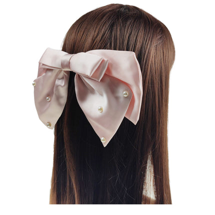 10 INCHES LARGE PEARL DECOR SATIN BOW CLIP HC4112-1 (12PC)
