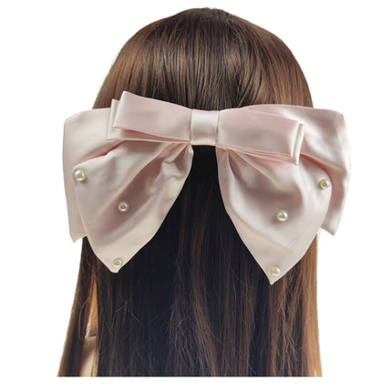 10 INCHES LARGE PEARL DECOR SATIN BOW CLIP HC4112-1 (12PC)